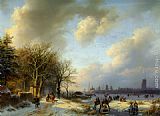 Barend Cornelis Koekkoek Canvas Paintings - Skaters On A Waterway